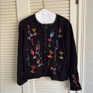 Vintage Berek Cocktail themed  Embroidered/beaded Women's Sweater